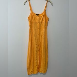Yellow button front midi length dress